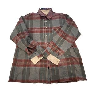 Flannel Shirt Mens Small Green Red Plaid Ireland Wool Cotton Button‎ Up Vintage